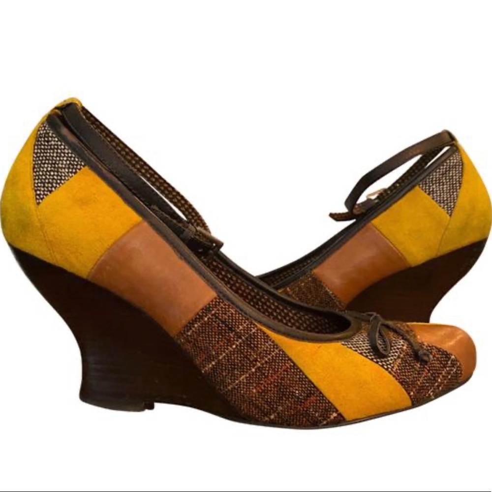 Kenzie Patchwork Wooden Wedge Shoes